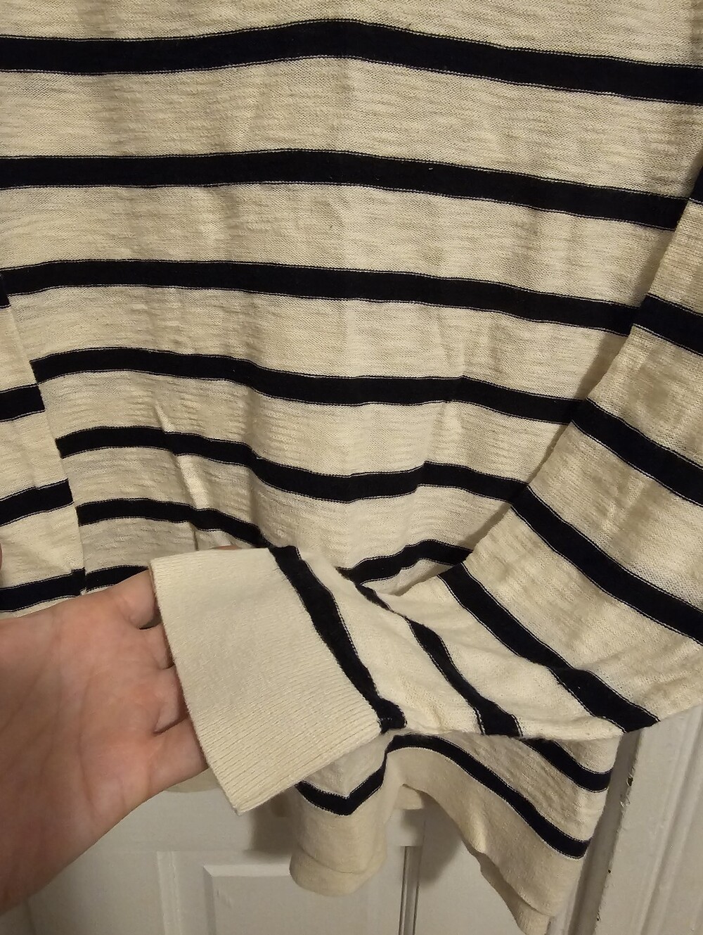 Vince Black and Cream Striped V-Neck Sweater - Picture 5 of 8